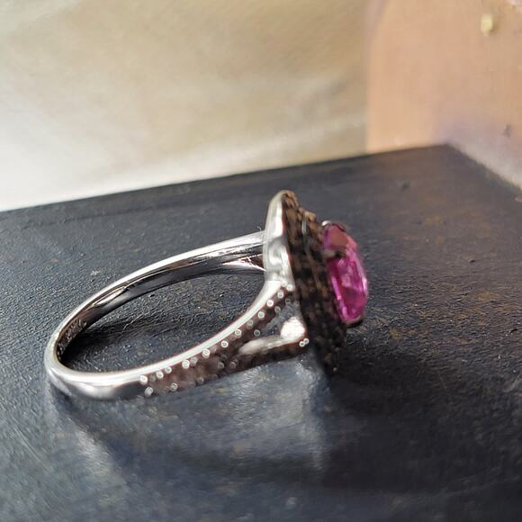 Glamorous Rhodium-Plated Size 9 Ring with Pink Gemstone and Pave Accents - Picture 10 of 16